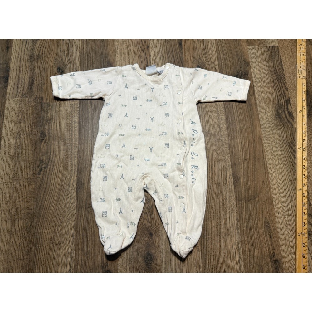Lullaby Club One Piece, Infant Size 3-6M, White Blue, Sleepwear A Paris En Route